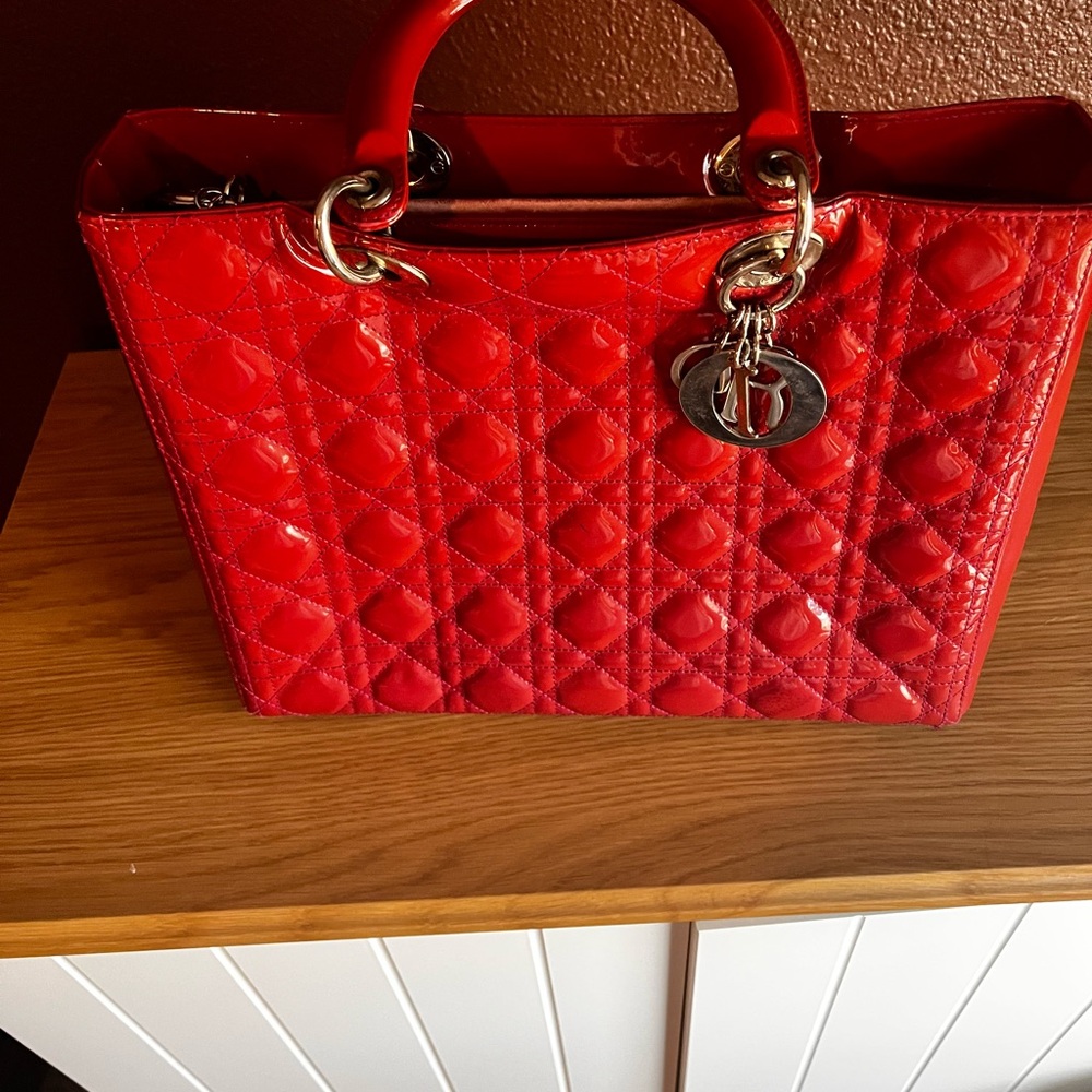 Dior Red Patent Quilted Tote
